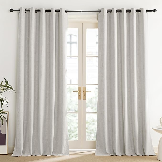 NICETOWN Snowbound Vintage Linen 100% Blackout Curtains for Living Room, Thermal Insulated Curtains 120“ Long, Noise Reducing Window Treatment Drapes for Home Office, 62" Wide Per Panel, Set of 2