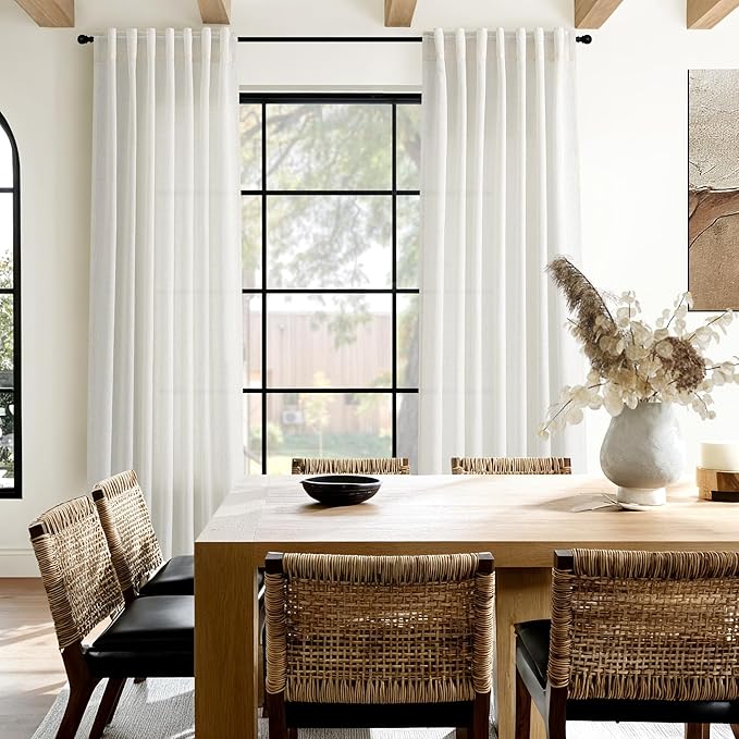 Nanspring Natural Linen Curtains for Living Room 95 Inches Long Rustic Farmhouse Decor Light Filtering Semi Sheer Curtain Back Tab and Rod Pocket Luxury Drapes for Bedroom Office 52x95, 2 Panels
