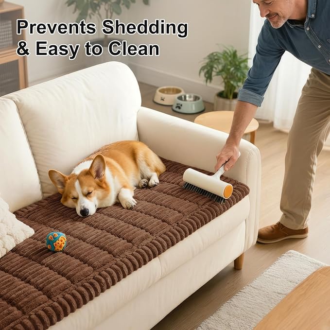 Smiry Couch Cover for Dogs Washable, Non Slip Fuzzy Pet Couch Covers for 3 Cushion Sofa Pet Friendly, Thick Soft Sofa Slipcovers Cushion Protector (Brown, 27.6" x 59")