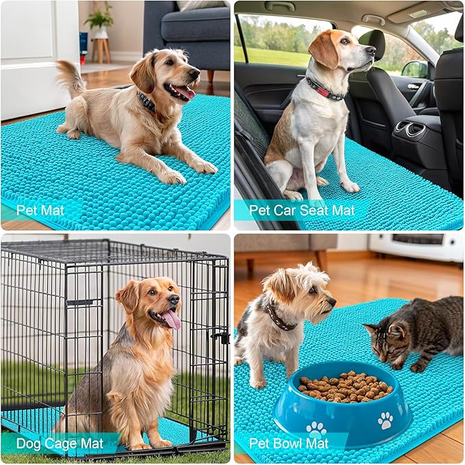 OLANLY Dog Door Mat for Muddy Paws 59x24, Absorbs Moisture and Dirt, Absorbent Non-Slip Washable Doormat, Quick Dry Chenille Mud Mat for Dogs, Entry Indoor Entryway Carpet for Inside Floor, Aqua Blue