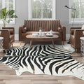 AROGAN Western Faux Fur Zebra Rug, 5.2x6.3 Feet Premium Animal Skin Print Rug, Sturdy Faux Zebra Hide Rugs for Wall Decor, Western Floor Carpet for Bedroom Living Room, Black and White