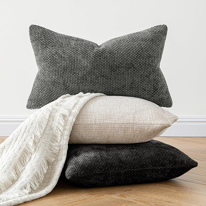 MIULEE Pack of 2 Couch Throw Pillow Covers 20x20 Inch Neutral Beige Modern Boho Accent Decorative Pillow Covers Soft Chenille Farmhouse Cushion Covers for Home Decor Bed Sofa Living Room
