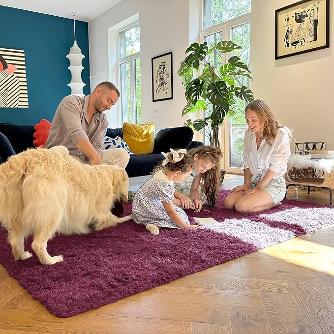 OLANLY 8x10 Machine Washable Large Area Rugs for Living Room, Bedroom, Soft Fluffy Shaggy Bedside Rug, Indoor Floor Carpet for Kids Girls and Boys, Dorms, Nursery, Home Decor Aesthetic, Burgundy