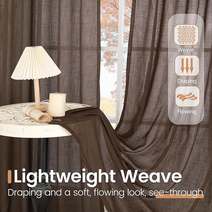 BGment Brown Linen Kitchen Curtains 40 Inch Length, Small Semi Sheer Drapes Textured for Cafe Window Over Sink Bathroom Decor Lightweight Rod Pocket, 2 Panels Set, Each 30 Inch Wide