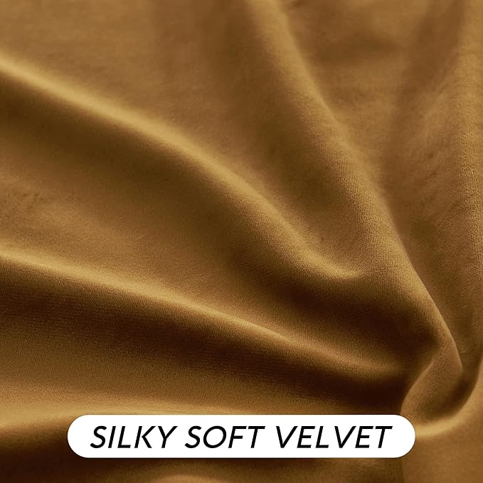 RYB HOME Gold Brown Velvet Curtains 63 inches with Hook Belt, Soft Fabric Room Darkening Thermal Insulated Luxurious Home Decor Curtains for Living Room Bedroom, W 42" x L 63", 2 Panels Set