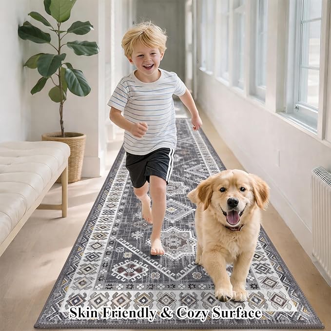 HEBE Washable Kitchen Rugs Runner 2'x 6', Non Slip Hallway Runner Rug, Low Pile Entryway Rug Laundry Room Mat Kitchen Carpet Runners for Hallways, Bathroom, Laundry, Bedside Rug