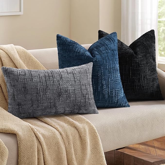decorUhome Dark Grey Chenille Throw Pillow Covers 12x20 Set of 2 Textured Soft Cozy Slubby Couch Pillow Covers Modern Farmhouse Boho Decorative Pillow Cases for Bed Sofa Living Room