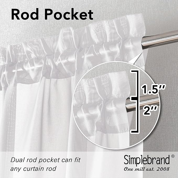 Simplebrand White Tier Curtains for Kitchen 24 Inches Long 2 PaSet, Rod Pocket Cafe Curtain Light Filtering Sheer Short Curtains for Bathroom/Basement Half Window 42 x 24 Inch, 2Pcs, White