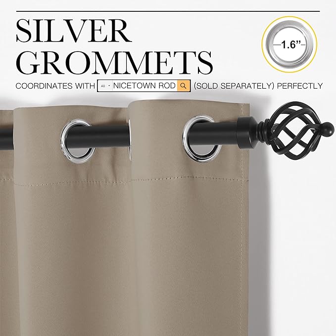NICETOWN Blackout Window Curtains 60 inch Length 2 Panels, 34 x 60 Inch, Taupe, Grommet Top Room Darkening Thermal Insulated Solid Vertical Drapes for Bedroom/Kid Room