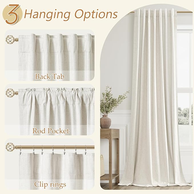 Guken Cream 100% Blackout Curtains 78 Inch Length 2 Panels Set for Living Room Bedroom Back Tab Thermal Insulated Black Out Linen Drapes Room Darkening Window Curtains