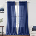 Nanspring Classic Blue Linen Curtains 102 Inches Long Rod Pocket Back Tab Drapes 2 Panels Set for Living Room Bedroom Light Filtering Semi Sheer Classic Blue Curtain 102 Length for Patio Door 52x102