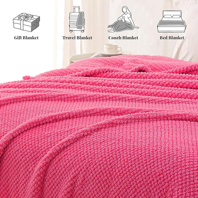 Whale Flotilla Extra Large Fuzzy Fleece Throw Blanket for Couch, 50x70 Inch Fluffy Warm Soft Jacquard Blankets for All Season, Lightweight and Cozy, Hot Pink