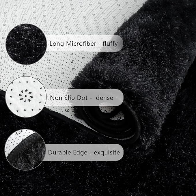 Chicrug Soft Runner Rugs for Bedroom Living Room Plush Fluffy Rug 3x8 Feet, Shag Furry Area Rug Carpet Non Shedding for Nursery Children Kids Girls Room Home Decorative, Black