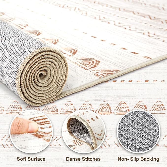 Nakagishi Area Rug Living Room Rugs: 8x11 Large Soft Machine Washable Boho Moroccan FarmNeutral Stain Resistant Indoor Floor Carpet for Bedroom Under Dining Table Home Office Decor-Cream Brown