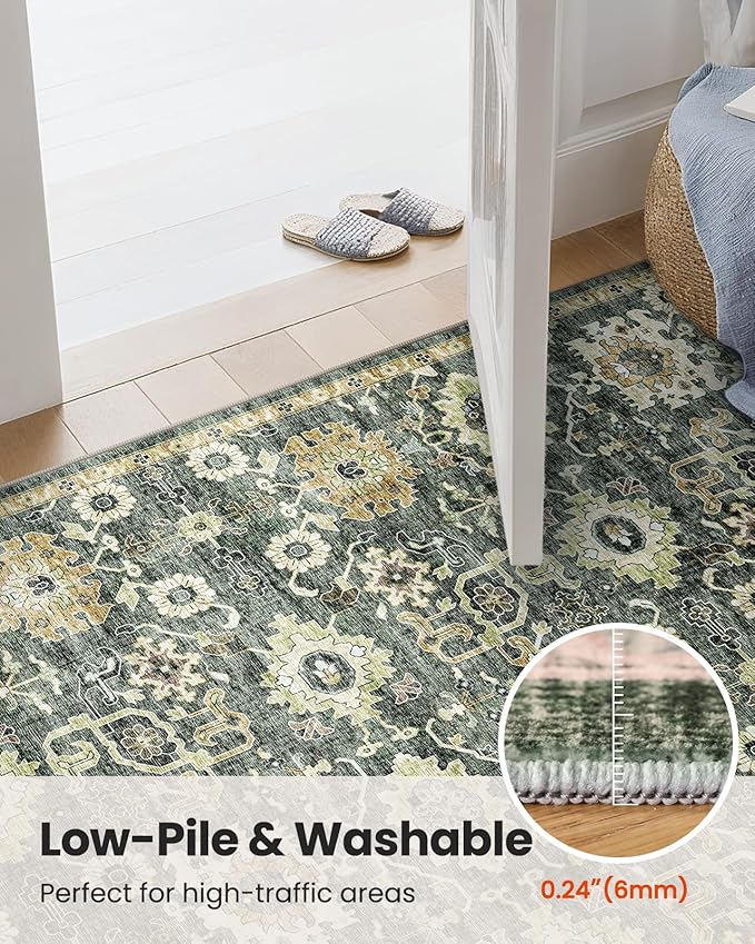 AMADA HOMEFURNISHING 5x7 Area Rugs, Washable Living Room Rug Low-Profile with Non-Slip Backing & Durable Edge Binding, Vintage 5x7 Rugs for Living Room, Bedroom, Dining Room