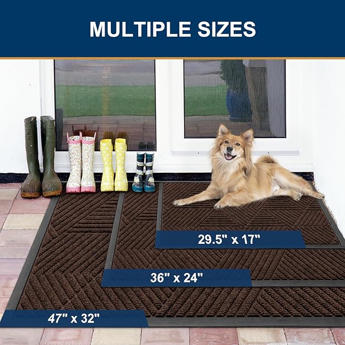 Smiry Front Door Mat Outside Entrance, Heavy Duty Sturdy Natural Rubber Doormat, Trap Dirt and Moisture, Easy Clean Low Profile Mats for Indoor Outdoor Entry, Irregular Triangle (71x47, Dark Brown)