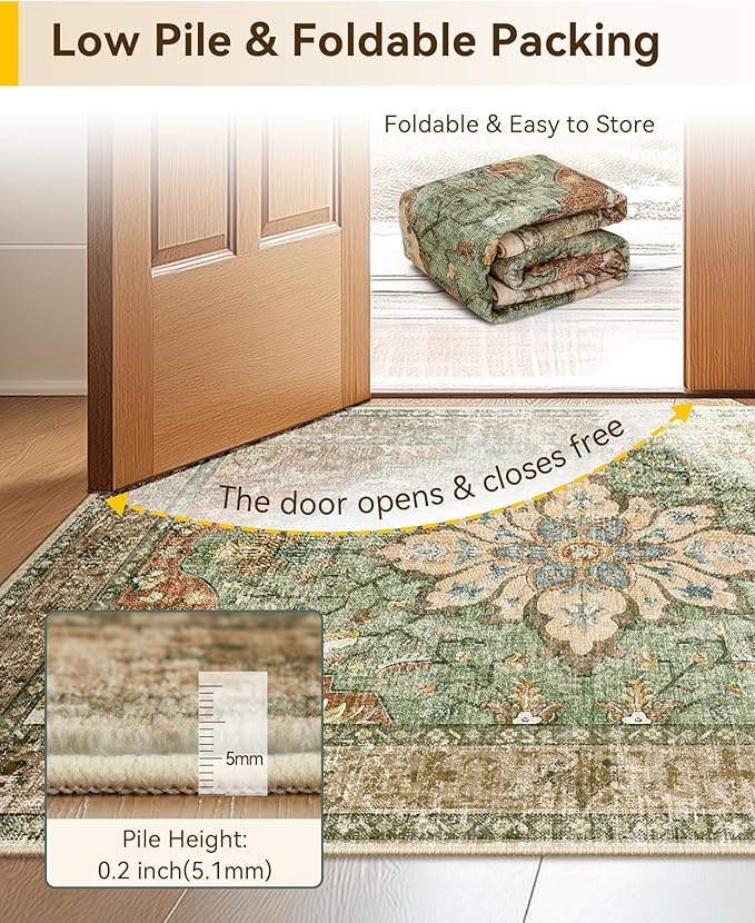 Area Rugs 2'x4' Kitchen Rugs Entry Rug Small Rugs for Entryway Kitchen Bathroom Door Mat Indoor Entrance,Washable Non Slip, Brick Red Rust Neutral Brown Burnt Orange Green