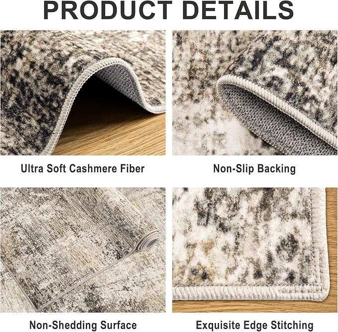 Area Rugs 10x12 Living Room - Washable Rug Modern Abstract Soft Large Neutral Non-Slip Carpet Indoor Floor Thin Carpets for Bedroom Dining Room Farmhouse Nursery Home Office Brown Black Grey