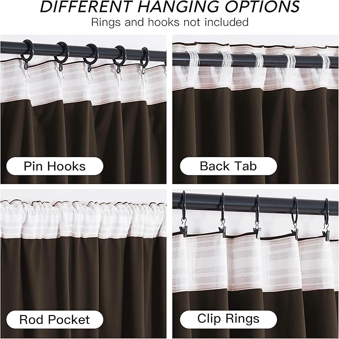 RYB HOME Brown Velvet Curtains 102 inches with Hook Belt, Soft Fabric Room Darkening Thermal Insulated Luxurious Home Decor Curtains for Living Room Bedroom, W 52" x L 102", 2 Panels Set