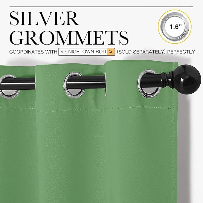 NICETOWN Blackout Curtain Panels for Bedroom, 2 Panels, W70 x L95-inch, Forest Green, Thermal Insulated Grommet Top Blackout Draperies and Drapes for Basement