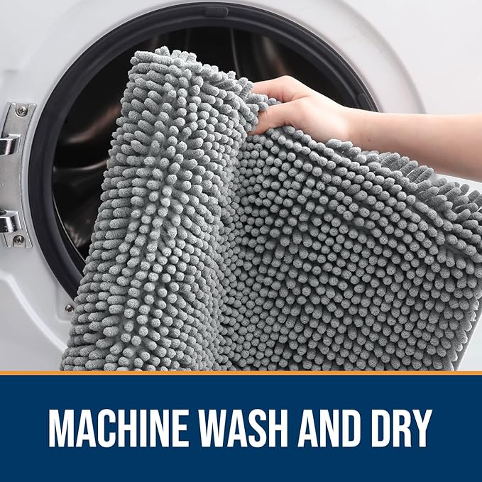 OLANLY Dog Door Mat for Muddy Paws 59x20, Absorbs Moisture and Dirt, Absorbent Non-Slip Washable Doormat, Quick Dry Chenille Mud Mat for Dogs, Entry Indoor Entryway Carpet for Inside Floor, Grey