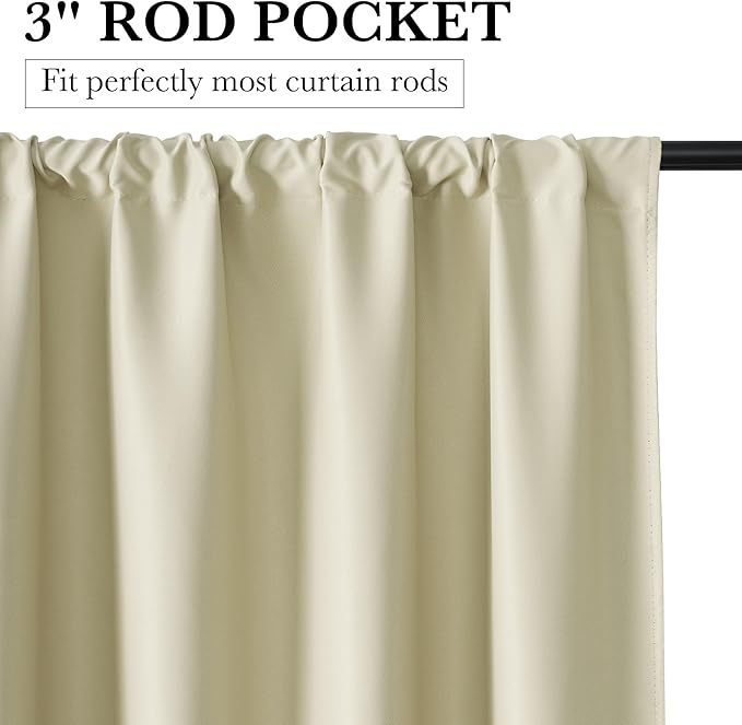 RYB HOME 100% Blackout Short Curtains for Small Window, Thermal Insulated Total Room Darkening Noise Reducing Curtains for Kitchen Bathroom Basement, 42 inches Wide by 45 inches Long, Beige