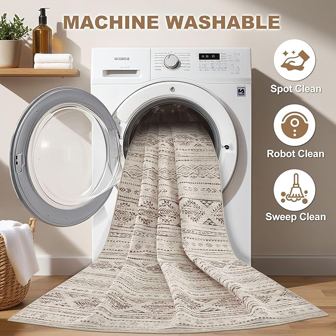 Nakagishi Area Rug Living Room Rugs: 5x7 Washable Boho Large Neutral Farmhouse Soft Moroccan Stain Resistant Indoor Carpet for Bedroom Nursery Kids Office Dining Room Home House Decor - Dark Brown
