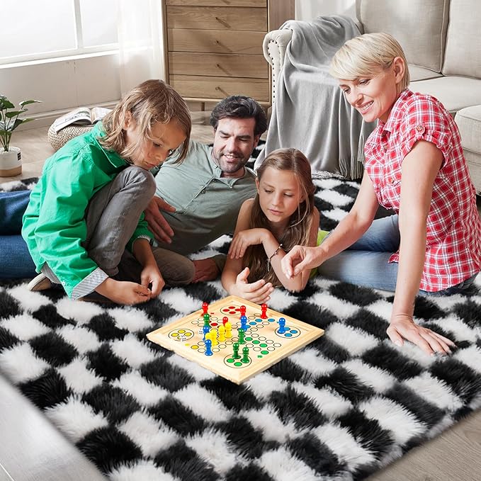 Checkered Area Rugs for Bedroom Living Room,4x6 Black and White Fluffy Soft Checkered Rug Fuzzy Shag Shaggy Carpet, Indoor Plush Floor Rugs for Kids Boys Girls Teen Dorm Nursery Home Decor