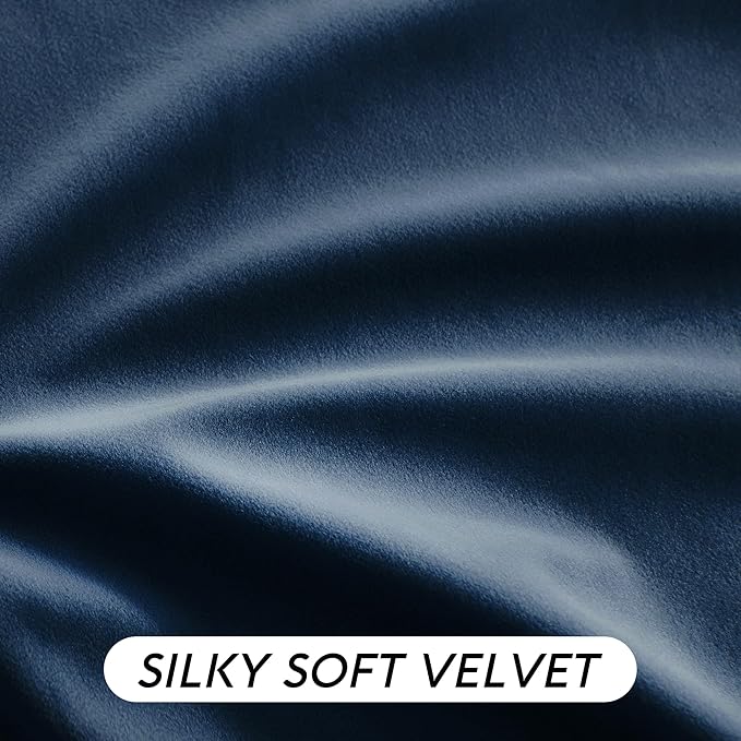 RYB HOME Navy Blue Velvet Curtains 102 inches with Hook Belt, Soft Fabric Room Darkening Thermal Insulated Luxurious Home Decor Curtains for Living Room Bedroom, W 52" x L 102", 2 Panels Set