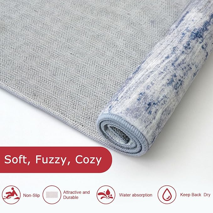 KOZYFLY Area Rugs 9x12 Living Room Modern Ombre Washable Thin Rug Large Rugs Non-Slip Soft Striped Rug for Bedroom, Print Grey-Blue Abstract Carpet for Laundry/Kid Room