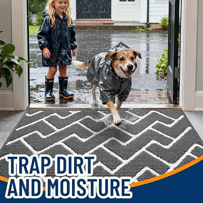 OLANLY Front Door Mat, Non-Slip Rubber Backing, Dirt Resistant and Absorbent, Washable, Easy to Clean Low-Profile Indoor Doormat for Back Door, Entryway, Inside Entrance, 36x24, Charcoal