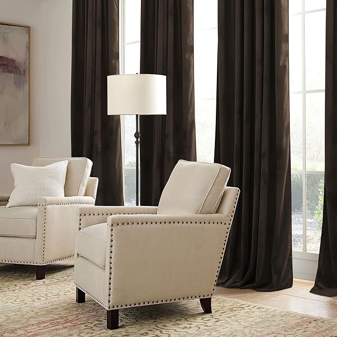 RYB HOME Brown Blackout Curtains 90 inches Long Velvet, Room Darkening Thermal Insulated Drapes with Hook Belt for Bedroom Home Theater, W 52 x L 90 inches, 2 Panels Set