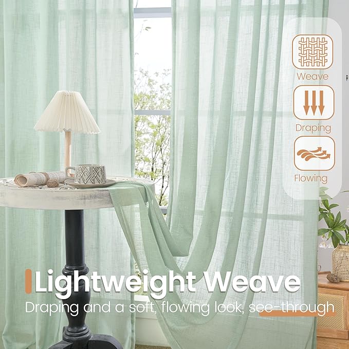BGment Sage Green Linen Curtains 40 Inch Length for Short Kitchen Cafe Windows - Small Drapes Lightweight Country Boho Rustic Decor for Office Over Sink Rod Pocket, 2 Panels Set, 30 X 40 Inch
