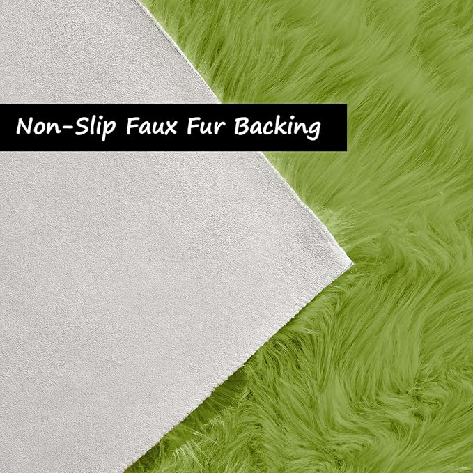 Goolela Lime Green Circle Area Rug 5ft Round Fluffy Faux Fur Rug for Bedroom Living Room Playroom Fuzzy Furry Soft Washable