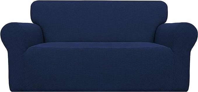 Easy-Going Stretch Oversized Loveseat Slipcover 1-Piece Sofa Cover Furniture Protector Couch Soft with Elastic Bottom for Kids Polyester Spandex Jacquard Fabric Small Checks Navy