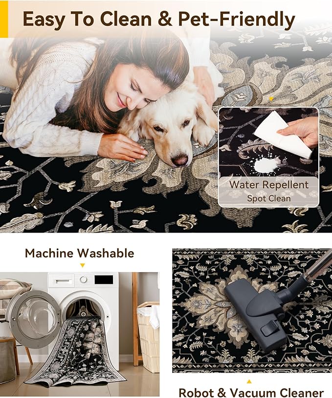 RELEANY Area Rugs 2'x3' Kitchen Rugs Entry Rug Small Rugs for Entryway Kitchen Bathroom Door Mat Indoor Entrance,Washable Non Slip, Black Brown Neutral Dark Tan