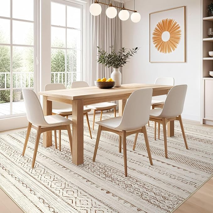 Nakagishi 6x9 Area Rugs Living Room: Washable Boho Large Neutral Soft Farmhouse Rug Stain Resistant Modern Indoor Floor Non-Slip Accent Carpet for Bedroom Nursery Kids Playroom Office Dining Room Dorm