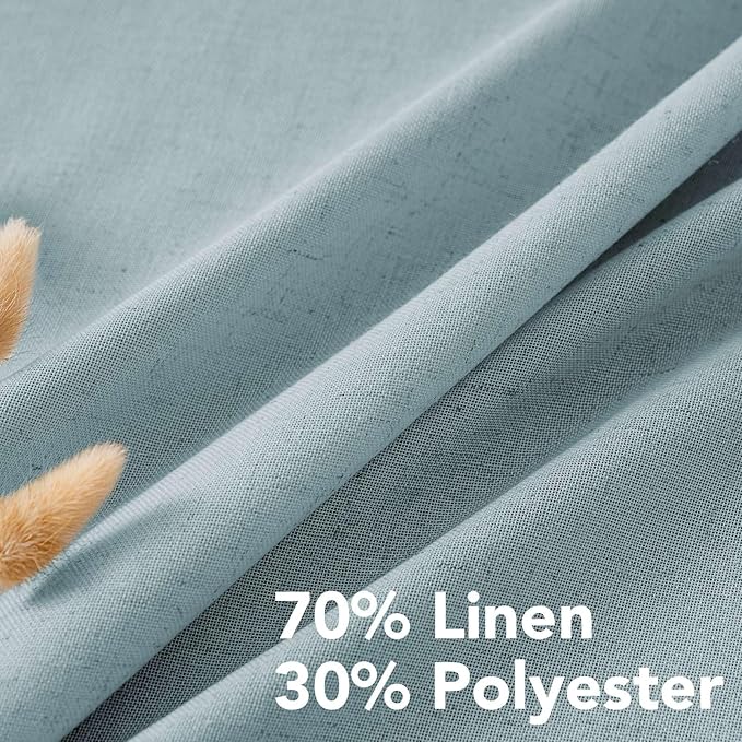 H.VERSAILTEX Living Room Linen Curtains - Semi Sheer, Nickel Grommet, Energy Saving, Light Filtering Window Treatments - Cloud Blue, 2 Panels, 52 x 72 Inch