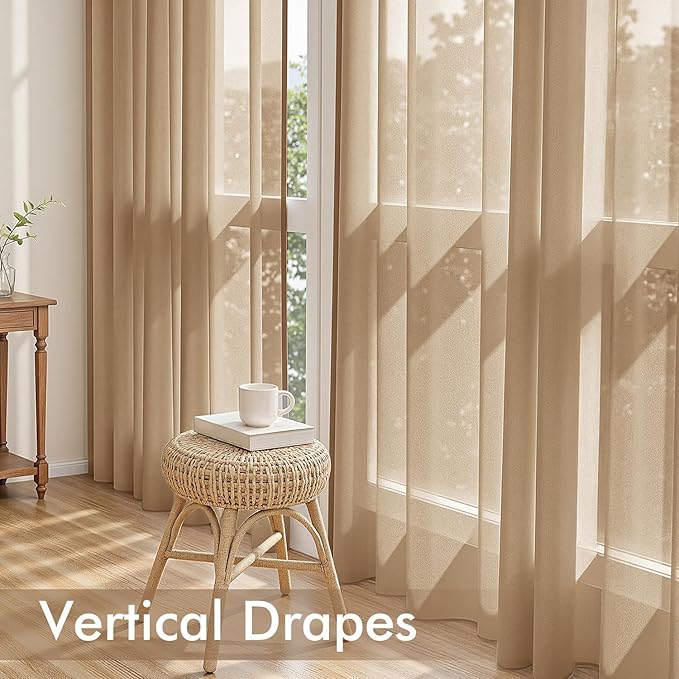 MIULEE Brown Sheer Curtains 96 Inches Long, 4 Panels Set, Rod Pocket Voile Drapes Light Filtering and Semi Transparent, Elegant Window Treatments for Bedroom Living Room,42 x 96 Inches