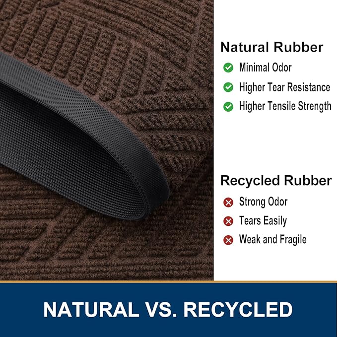 Smiry Front Door Mat Outside Entrance, Heavy Duty Sturdy Natural Rubber Doormat, Trap Dirt and Moisture, Easy Clean Low Profile Mats for Indoor Outdoor Entry, Irregular Triangle (71x34, Dark Brown)