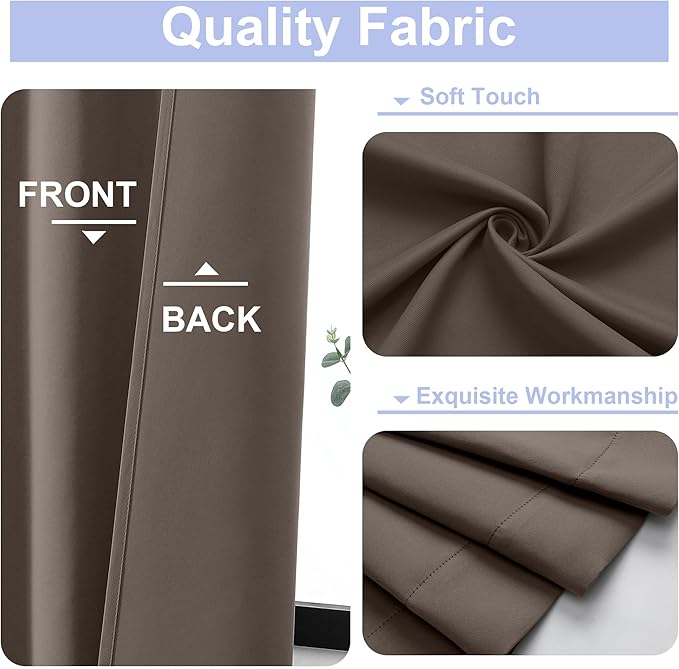 Simplebrand Ava Brown Blackout Curtains for Bedroom 90 Inches Long 2 Panels Set, Solid Privacy Energy Saving Living Room Window Treatment Curtains Blackout Drapes, W40 x L90 Inch, Brown