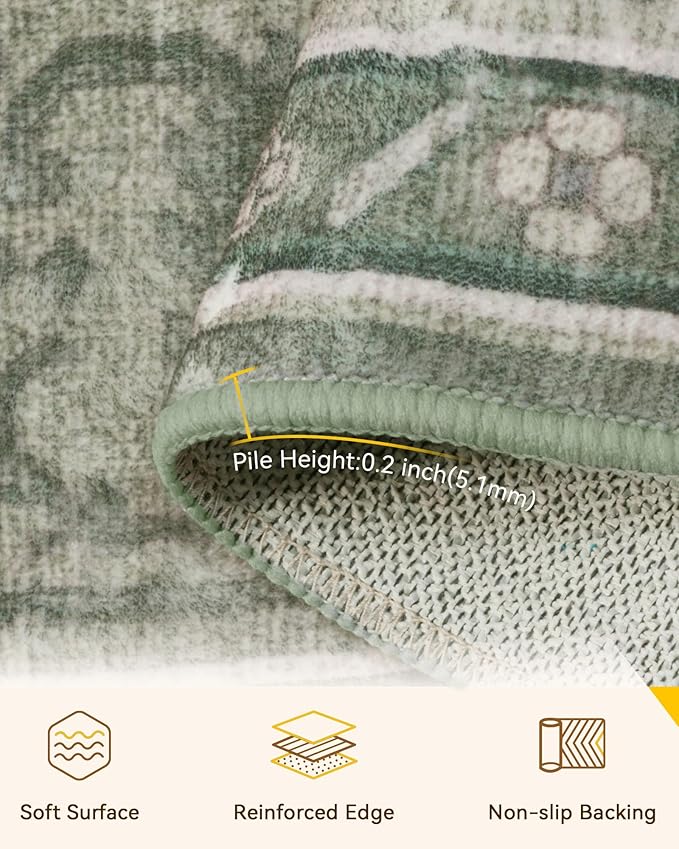Area Rugs 2'6''x8' Runner Rug Non Slip Washable for Kitchen Hallway Bedroom Beside Laundry Room Bathroom Rug, Floor Carpet, Dark Green Gray