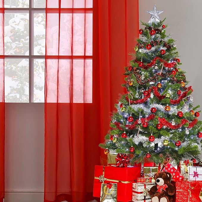 SpaceDresser Basic Rod Pocket Sheer Voile Window Curtain Panels White 1 Pair 2 Panels 42 Width 54 Inch Long for Kitchen Bedroom Children Living Room Yard(Red,42 W x 54 L)