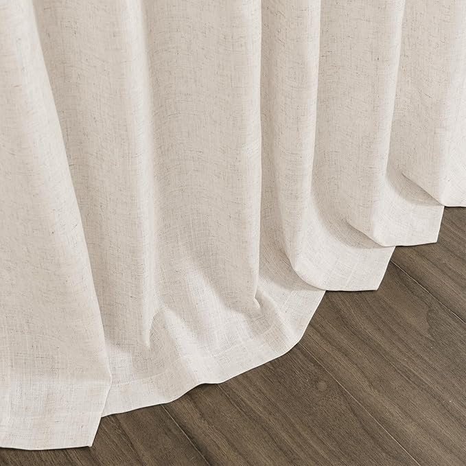 Extra Long Tan Beige Curtains 120 inch Length 2 Panels Set Back Tab Neutral Farmhouse Drapes Light Filtering Semi Sheer Linen Curtain 120 inches Long for Floor to Ceiling Window Patio Sliding Door