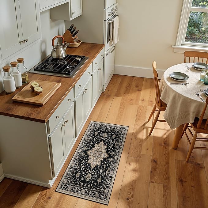 Area Rugs 2'x4' Kitchen Rugs Entry Rug Small Rugs for Entryway Kitchen Bathroom Door Mat Indoor Entrance,Washable Non Slip, Black Brown Neutral Dark Tan