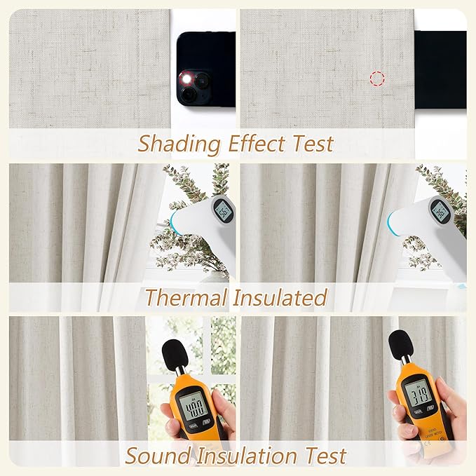 Guken Boho Extra Long 120 Inches 100% Black Out Curtains for Living Room Bedroom Back Tab Sound Proof Heat Blocking Thermal Insulated Linen Drapes Room Darkening Window Curtain