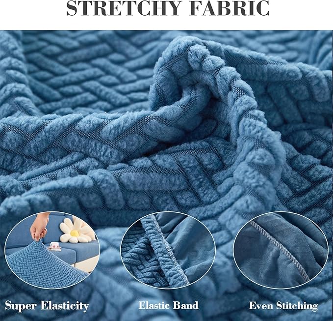 Couch Covers for 3 Cushion Sofa Pet Friendly Couch Cushion Covers Universal Sofa Covers Washable Stretch Slipcovers for Sectional Sofa (Texture Blue,Large Triple Seat Cover)