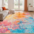 Rugflix 9x12 Area Rugs for Living Room, Washable Large Multicolor Rug Stain-Resistant Low Pile, Modern Carpet for Dining Room Home Office Kid Room Nursery Bedroom, Colorful Rainbow