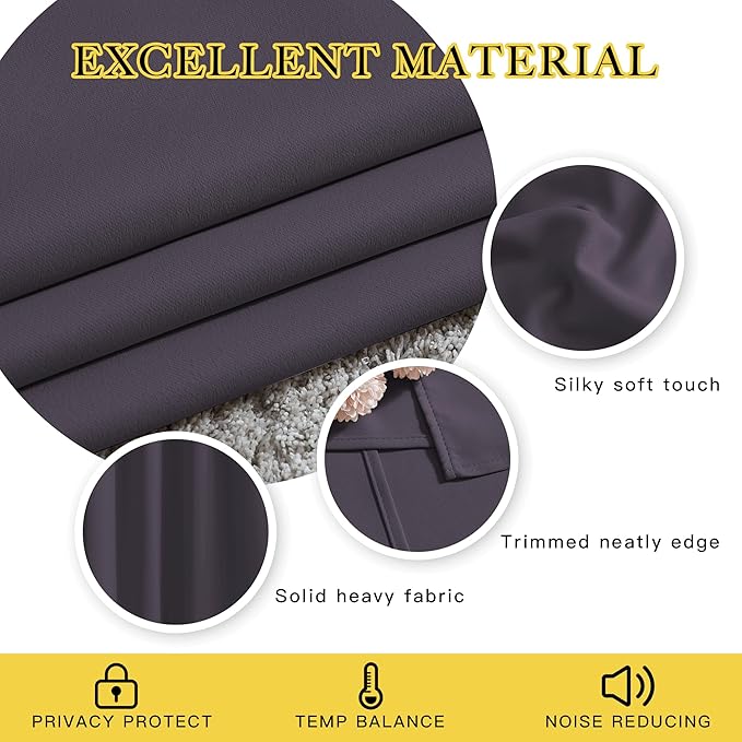 NICETOWN Blackout Window Curtains 72 inches Long, Thermal Insulated Grommet Room Darkening Window Treatments for Bedroom/Living Room, Greyish Purple, Set of 2, W37 x L72
