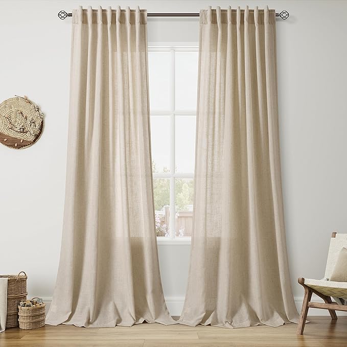 Nanspring Taupe Burlywood Curtains 102 Inches Long for Living Room Linen Light Filtering Rustic Farmhouse Decor Curtains Back Tab Privacy Semi Sheer Curtain for Bedroom Office 52x102, 2 Panels